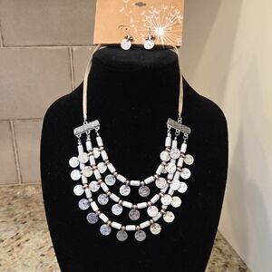 Elegant Silver Disc Necklace and Earring Set